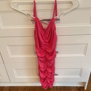 Ruched Mini Dress - Bright Pink